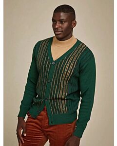 Inserch Men's Cardigan Geometric Intarsia Knit Sweater SW904 Emerald