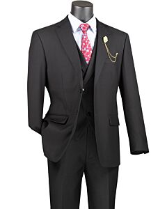 Vinci Black Solid Modern Fit Vested Suit MV2TR