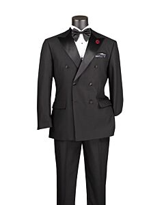 Vinci Black Tonal Diamond Modern Fit Double Breasted Tuxedo TMDB-1