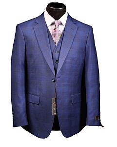 Vitali Blue/Purple Windowpane Modern Fit Vested Suit M8707