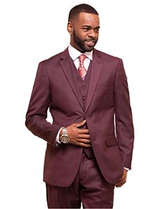 Vitali Burgundy Sharkskin Modern Fit Vested Suit M3090-2
