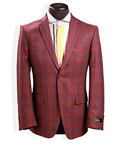 Vitali Men's Berry Plaid Modern Fit Sport Coat C7143