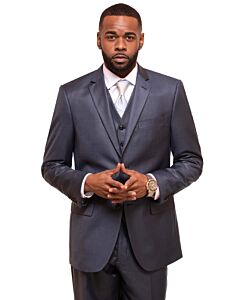 Vitali Navy Blue Sharkskin Modern Fit Vested Suit M3090-NP