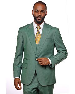 Vitali Olive Green Scoop Vested Modern Fit Suit M5090