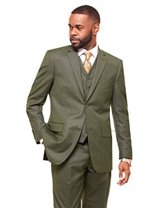 Vitali Heather Olive Sharkskin Modern Fit Vested Suit M3090-2