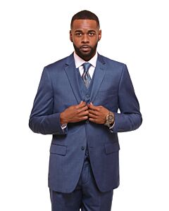 Vitali Royal Blue Sharkskin Modern Fit Vested Suit M3090-2