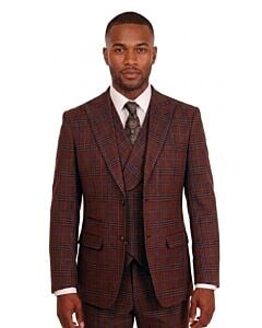 Vitali Rust Plaid Modern Fit Vested Suit M6640