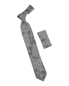 Steven Land Big Knot Silver Floral Silk Tie Set-BW260-02