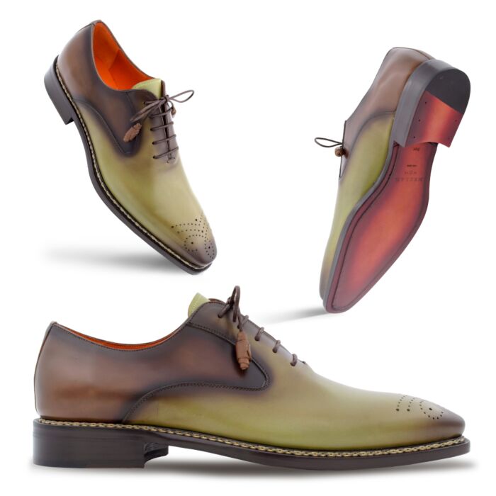 Mezlan Brown Leather & Cream Canvas Lace-Up Dress Shoes Mezlan 20671 Plain Toe 2 Tone Lace Up Men main image 3