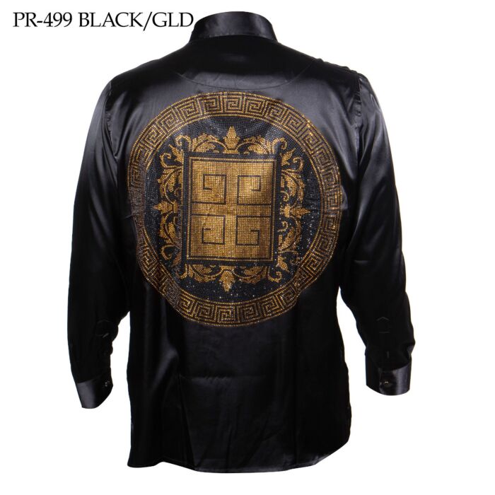 Prestige Original Men's Greek Embroidered Satin Long Sleeve Shirt PR-499