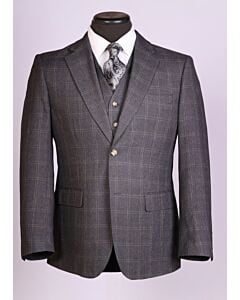Vitali Charcoal Windowpane Vested Modern Fit Suit M2310