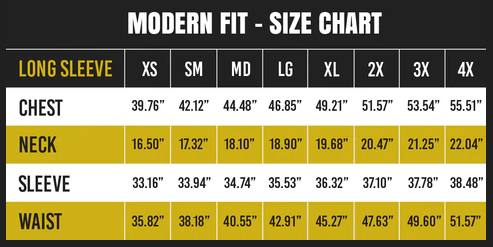 Modern Firt Shirt Size Chart