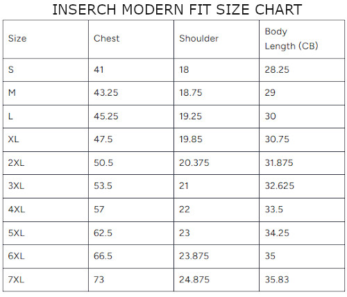 Inserch Modern Fit Size Chart